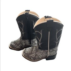Old West Black Print Glitter Cowboy Boots